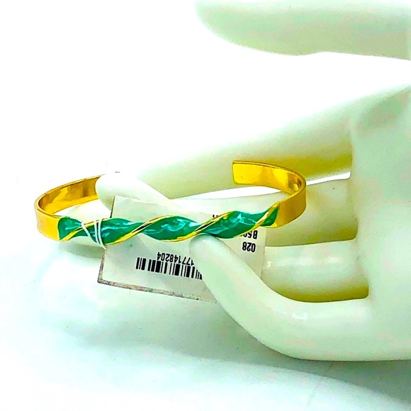 NEW Gold & GREEN ENAMEL GORGEOUS PIECE ENAMEL BANGLE - Picture 14 of 14